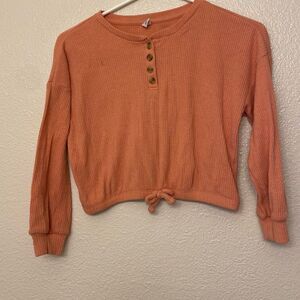 Old Navy oversized orange cozy ribbed long sleeve knit henley top shirt S 6-7